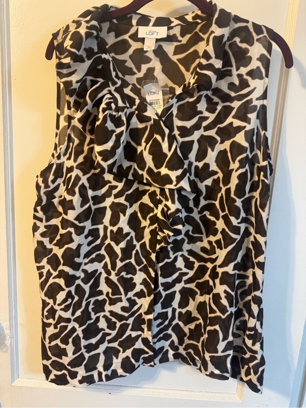 LOFT Brown and Cream Sleeveless Ruffle Top
